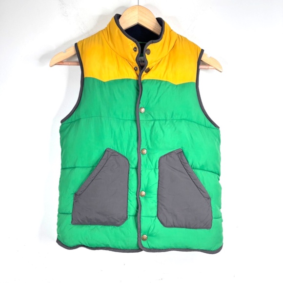 Mini Boden Colorblock Puffer Vest 9-10Y Snap Pockets Green Yellow Outdoor Fall - Picture 10 of 10